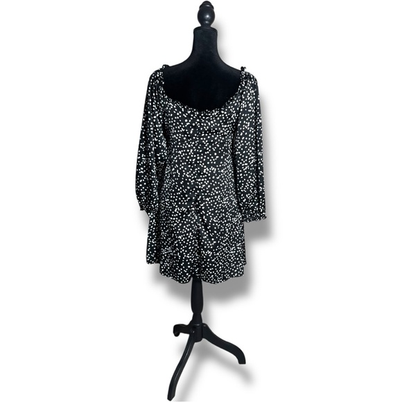 She + Sky Black and White Polka Dot Ruffled Front Tie Long Sleeve Mini Dress - Picture 6 of 16